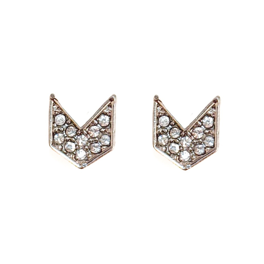 NEW - Shiny Silver & Clear Pave Rhinestone Chevron Arrow Boho Chic Stud Earrings